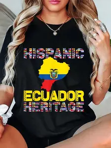 100% Cotton Unisex National Hispanic Heritage Month Ecuador Flag Ecuadorian Round Neck Short Sleeve T-Shirt Women's Men Graphic Tee