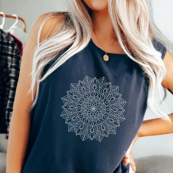 Mandala Design Womens Basic, Tank Tops For Women, Boho Tops, Shirts For Women, Meditation Tees casual sleeveless top