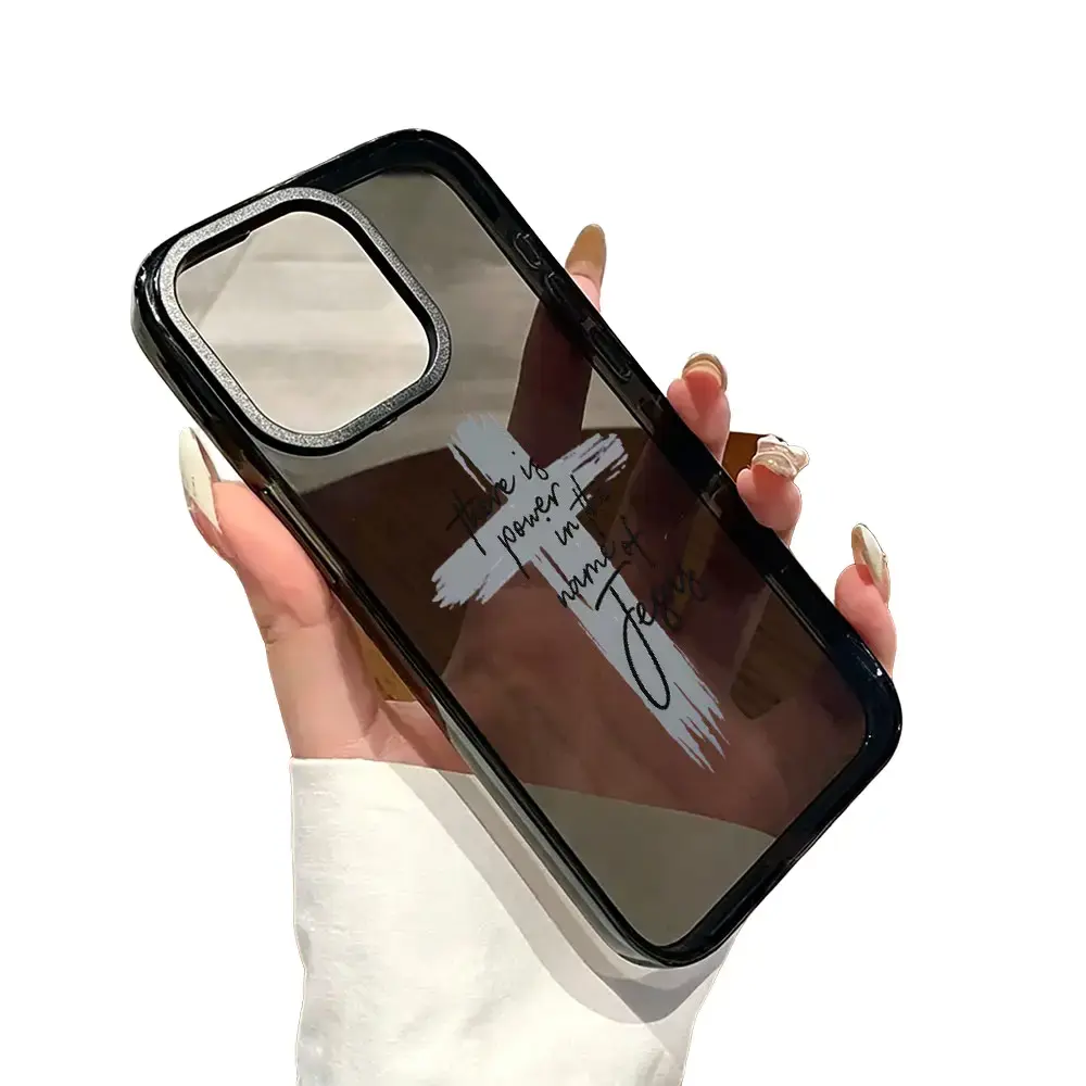 Grey Brush Cross Jesus Quote Phone Case,Simple Neutral Minimal Christian Style for iPhone 17 16 15 14 13 12 11 Pro Max,Calm Faith Encouragement Gift