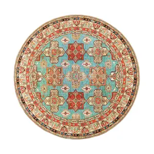 My Magic Carpet Ottoman Turquoise Machine Washable Round Rug, 6x6 Stain Resistant, Non-Slip, Waterproof