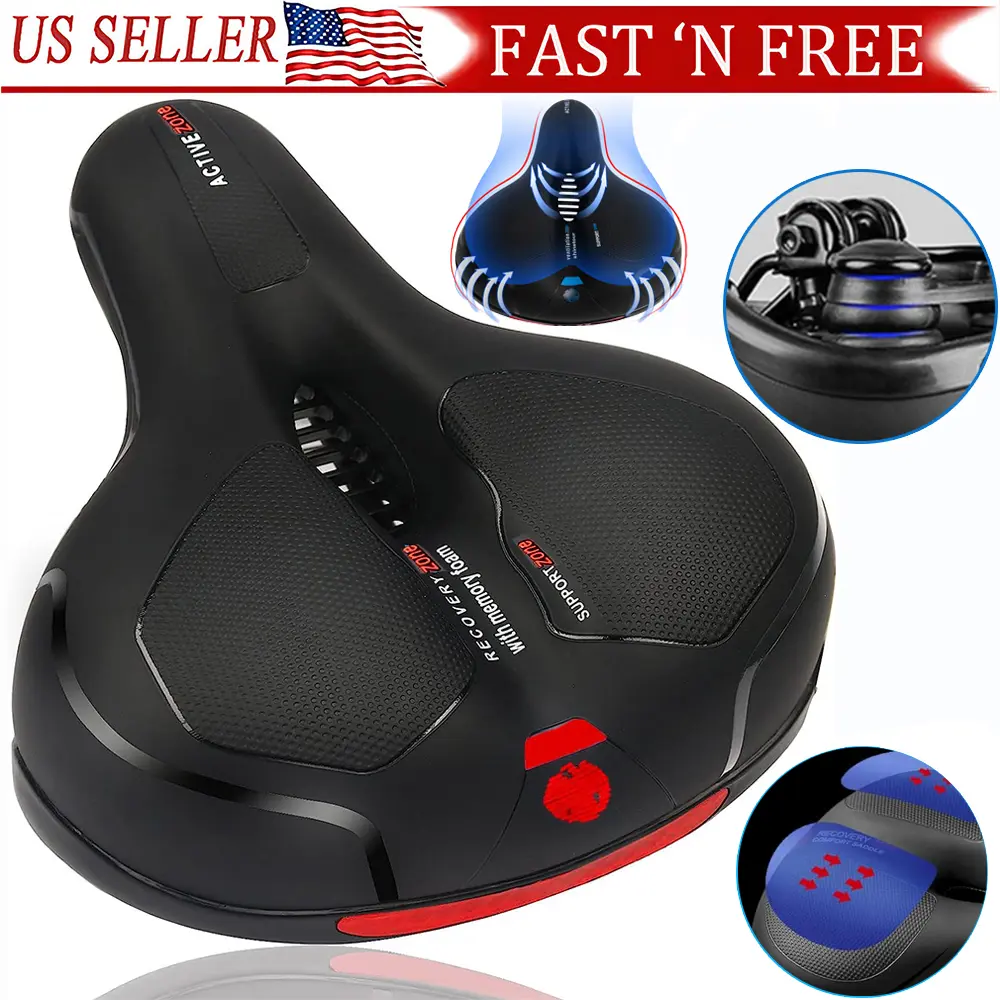 Comfort Bike Seat for Women Men,Wide Bicycle Saddle Replacement Memory Foam Padded Soft Bike Cushion with Dual Shock Absorbing Universal Fit for Indoor/Outdoor Bikes with Reflect
