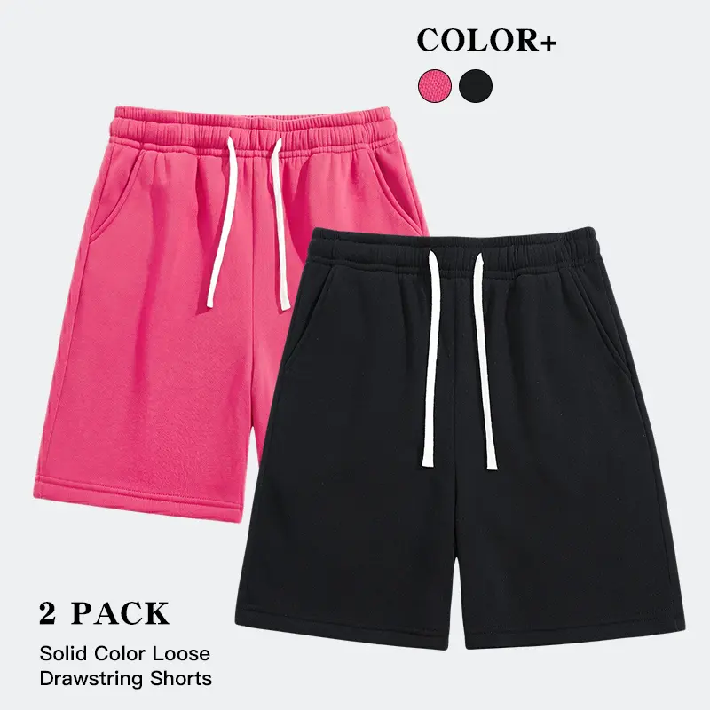 Men's Plain 2-Pack Loose Drawstring Knee-Length Unisex Menswear Sweat Shorts - Stretch Mid Waist Wide Elastic, Brushed Poly Fabric, Navy Blue + Dark Gray, Casual Bermuda Pants for Beach Stroll, Light Fitness