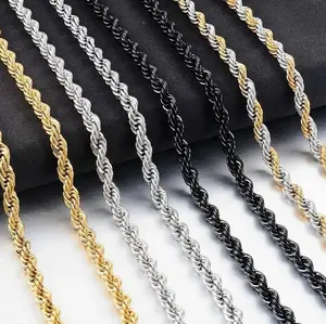 Quality 316L Stainless-Steel 3MM/5MM Twist Rope Chain Necklace (20", 24", 28")