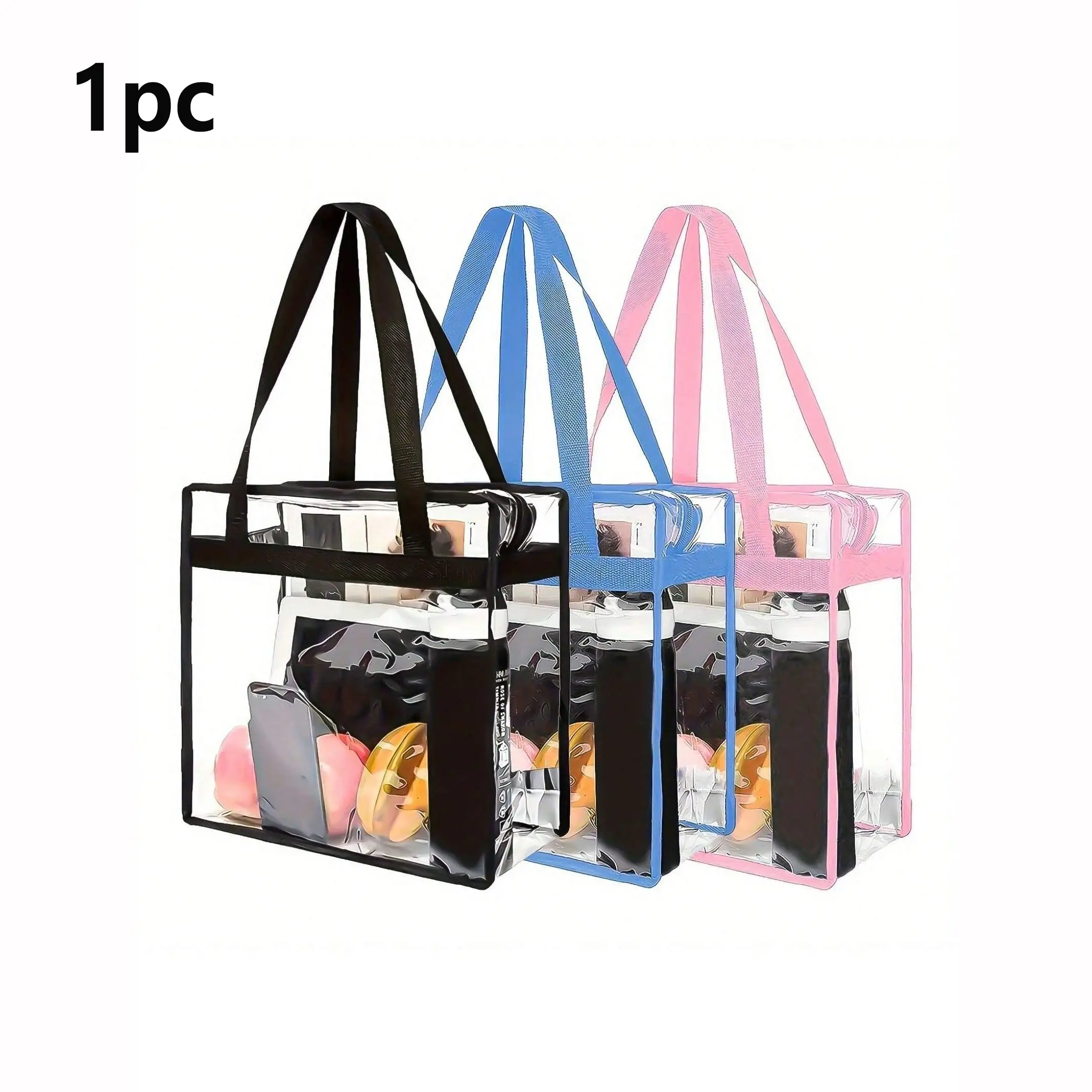 Large Capacity Transparent Handbag, Waterproof PVC Shoulder Bag, Zipper Closure, Summer Beach Bag, Travel, Sports, School, Gym, Home Use, Multifunctional Sports Bag, Sports Fitness Bag