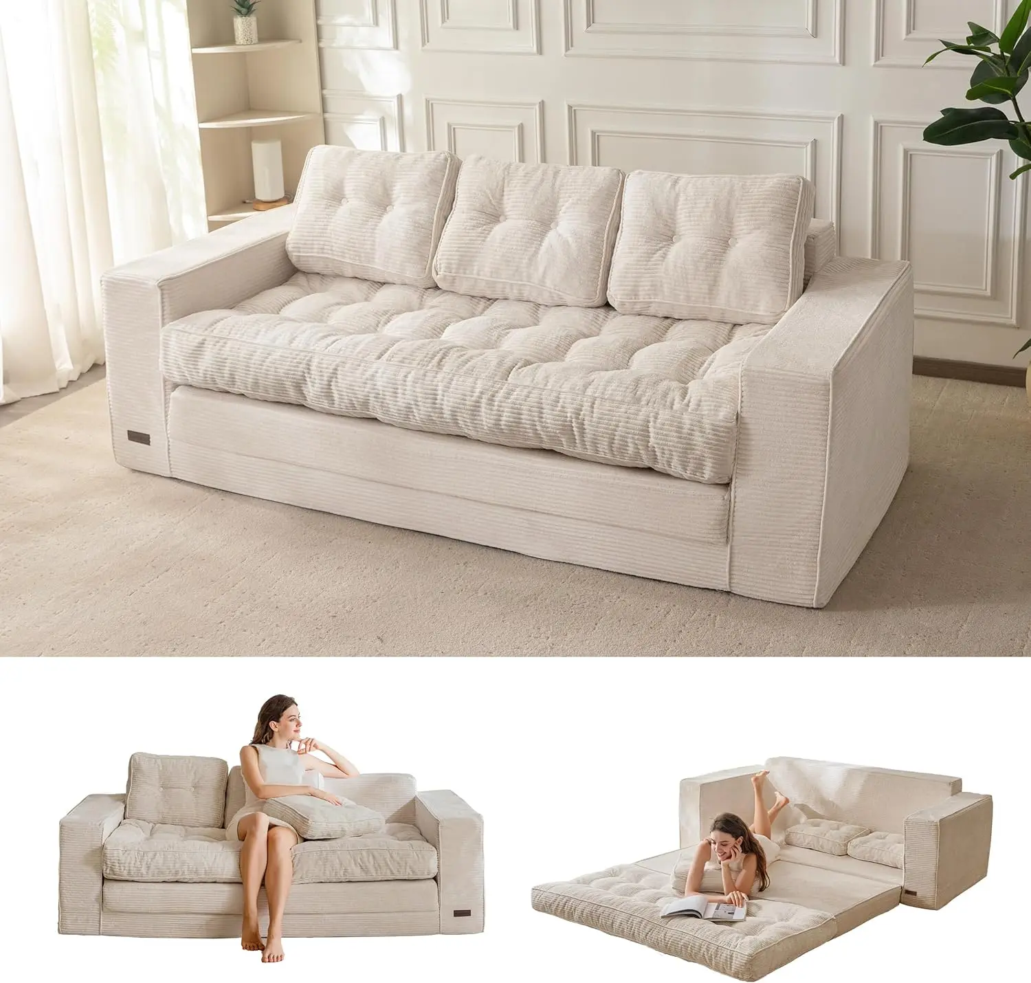 MAXYOYO Convertible Sofa Bed, Pull Out 3 Seater Sleeper Sofa, 2 in 1 Folding Couch Bed, Fold Out Floor Couch with Pillows for Living Room Bedroom Lounge MAXYOYO Convertible Sofa Bed, Pull Out 3 Seater Sleeper Sofa, 2 in 1 Folding Couch Bed, Fold Out Floor Couch with Pillows for Living Room Bedroom Lounge