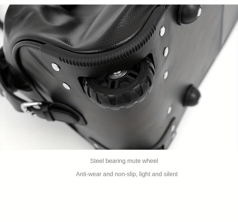 Faux Leather Rolling Duffel Bag Wheeled Weekender Travel Luggage with Telescopic Handle