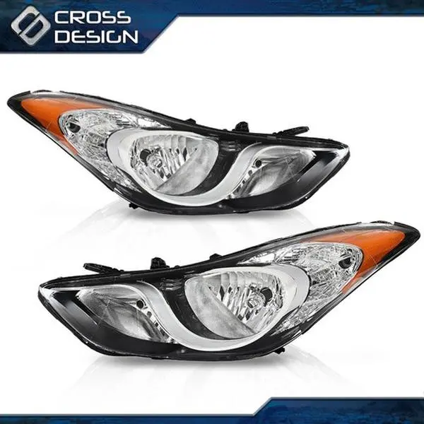 CROSSDESIGN Durable Halogen Bulb Car Headlight Kit - Vehicle-Specific Fit Front Lights Assembly Pair for 2011-2013 Hyundai Elantra, Car Lights Replacement Part