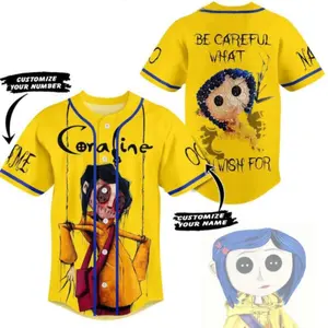 Coraline "Be Careful What You Wish For" Personalized Baseball Jersey – Creepy Cool Style, Gildan Unisex, Premium Quality