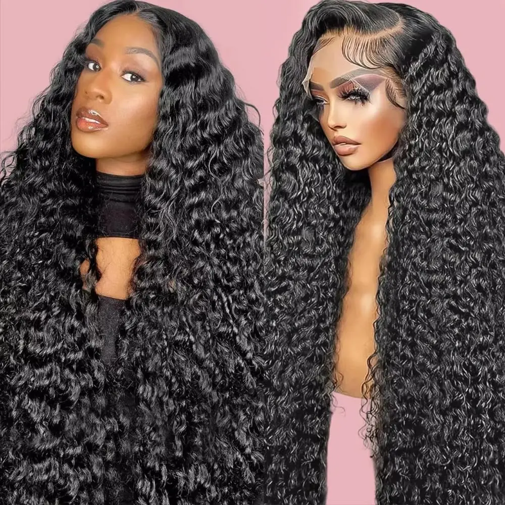 [Limited Deal] Yilike Deep Wave Lace Front Wigs Human Hair 180 Density 13x6 HD Lace Frontal Wigs Human Hair Pre Plucked Deep Curly Glueless Wigs Human Hair for Women Natural Black