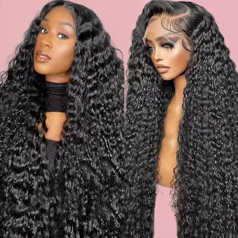 Yilike 220 Density Deep Wave Lace Front Wigs Human Hair 13x6 HD Lace Frontal Wigs Human Hair Pre Plucked Deep Curly Glueless Wigs Human Hair for Women Natural Black