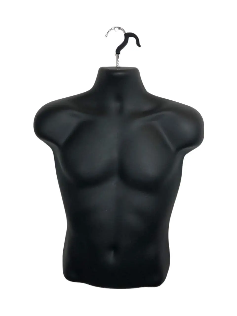 Male Half Plastic Display Mannequin With Swivel Hook For Stand Or Wall Hanging & Hollow Back-Black