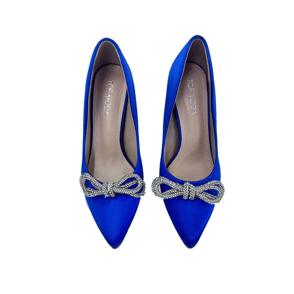 FREYA-9 WOMEN'S HEEL PUMP RHINESTONE EMBELLISHED BOW