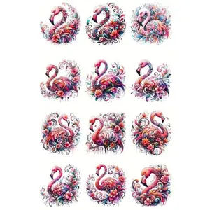 12 PCS Flamingo UV DTF Cup Wraps Winter UV DTF Transfer Waterproof Sticker for Glass Cups Furniture Craft DIY Crafts Rub on Transfer Stickers for DIY Water Bottle Laptop Decal Car Decoration