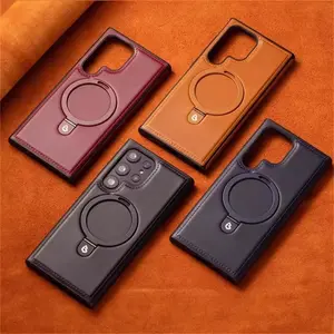 For Samsung Galaxy S22 S23 S24 S25 Ultra Plus Business Retro Leather Holder Magnetic Phone Case Wireless Charge Shockproof Cover