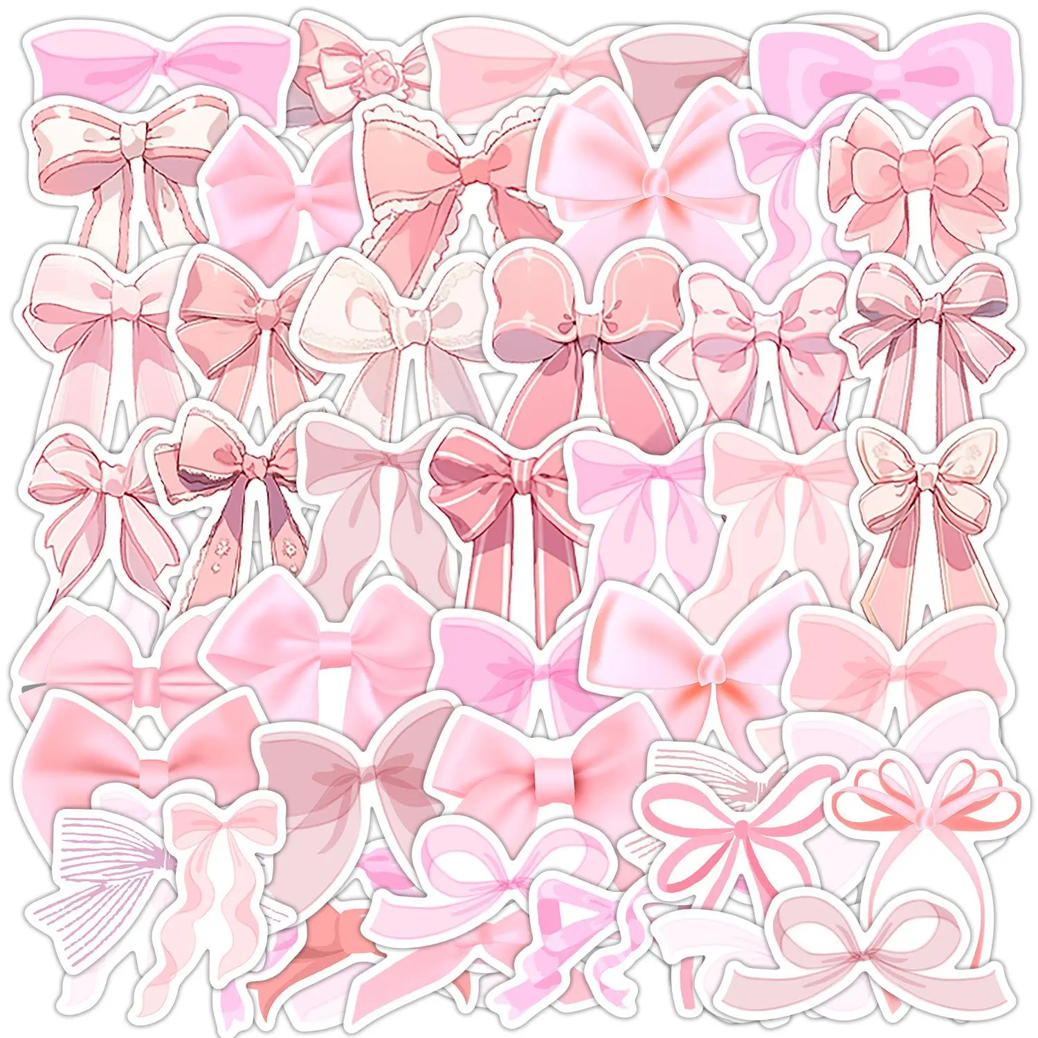 Bow Series Sticker, Cute Bow Pattern Decorative Sticker, DIY Decals for Scrapbooking, Journaling, Water Bottle, Laptop, Phone Case, Protector