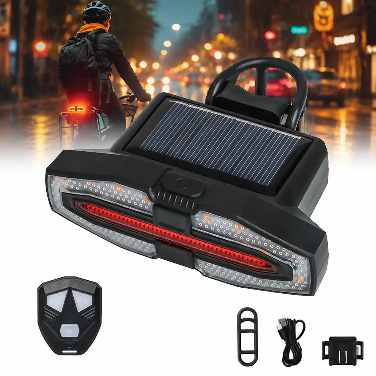 Mtnaura Solar Bike Tail Light with Remote Control - USB Rechargeable 5 Modes Bicycle Rear Brake Light for Night Riding Cycling Gear