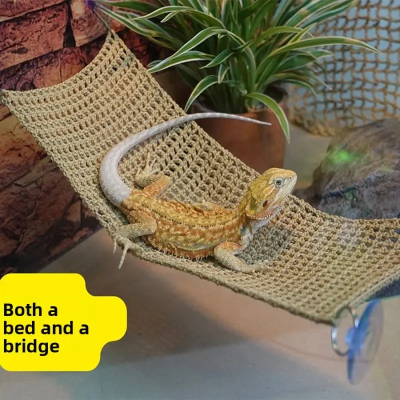 Large Natural Handmade Eco-Friendly Pet Reptile Hammock - Climbing Net Swing Bed, Stress-Relieving Habitat Decor for Lizards, Snakes, Frogs