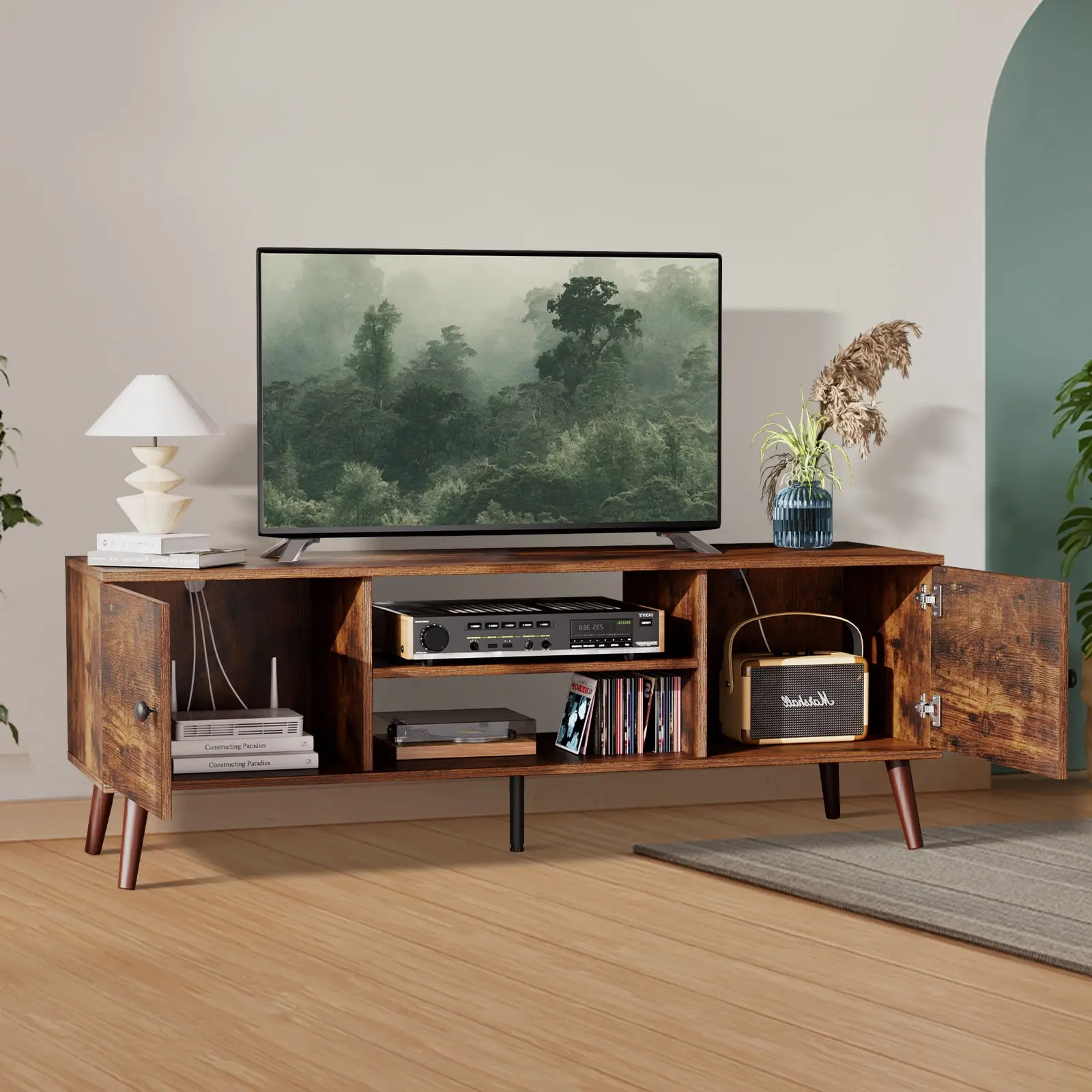 GIANNA TV Stand - Modern Mid-Century Entertainment Center for TVs Up to 60", 2-Cabinet Media Console with Storage (Indoor Furniture)