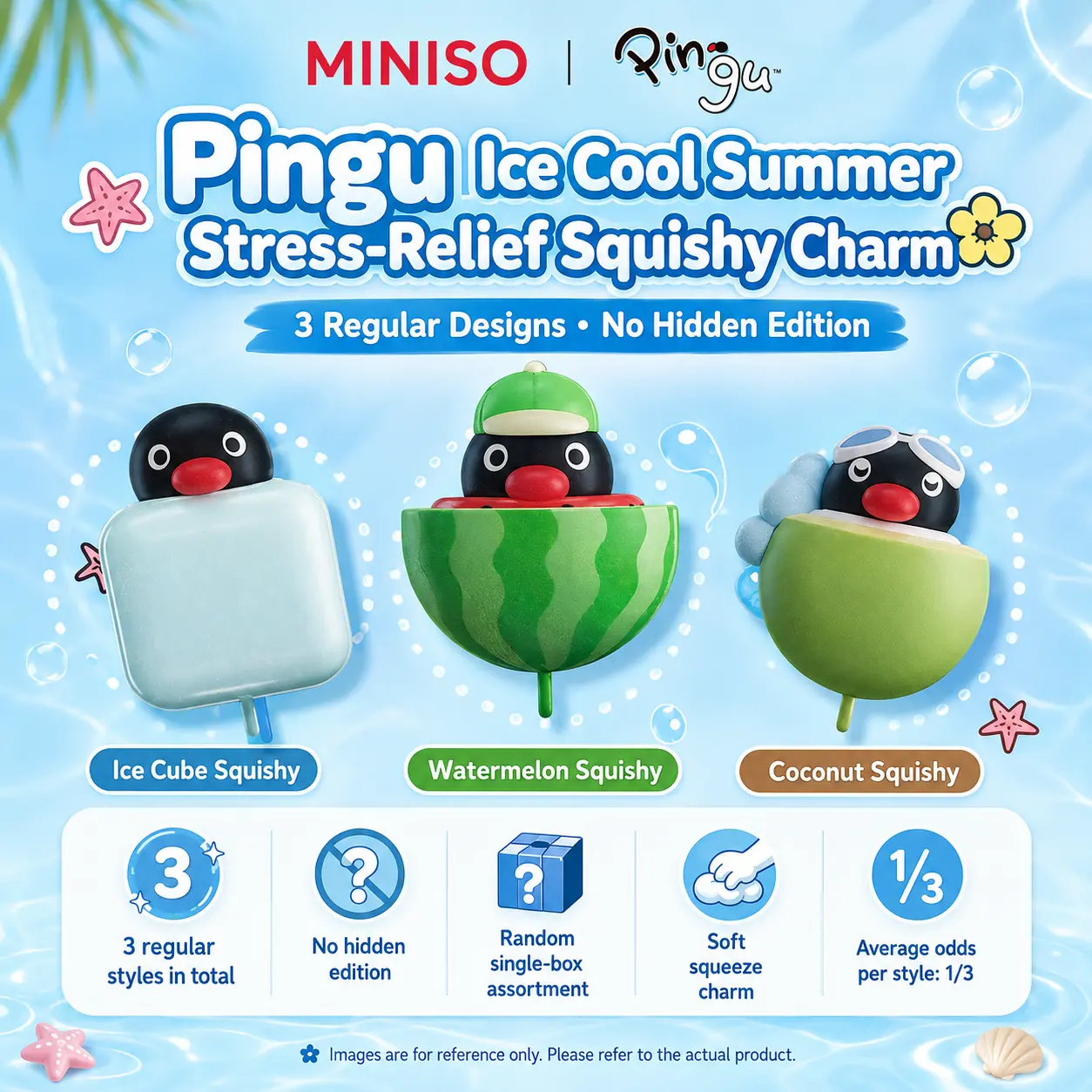 PINGU Cool Summer Squishy Charm Blind Box Stress Relief Squeeze Plush Pendant Portable Key Accessory Kawaii Ornament Perfect Birthday Gift For Pingu Fans，Back To School