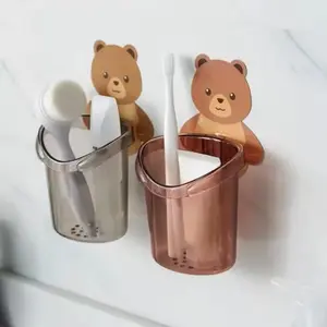 2-Piece Wall-Mounted Cup Holder Set, Bathroom Storage Rack, Toothbrush Organizer, Adhesive Hanging Cup Holder, Home Decor