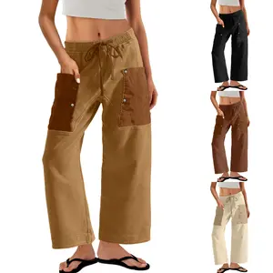 WoodBerry Womens High Waisted Sweatpants with Striped Contrast Pockets Drawstring Barrel Trousers Wide Leg Spring Lounge Pants Trendy Streetwear Joggers