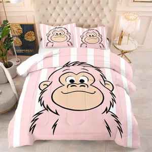 Monkey Pattern Comforter Set, Soft And Comfortable Bedding Set (1 Comforter + 1/2 Pillowcase, No Pillow Core), Suitable For Girls, Teenagers, Adults, Guest Rooms, Dormitories, And Master Bedroom Scenarios