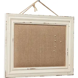 Cute Linen Small Bulletin Board, 15.7×12 Inches White Decorative Cork Boards for Walls with Frame, Wood Vision Board Farmhouse Pin Board for Home Office School, Rustic Memo Board Display Photo