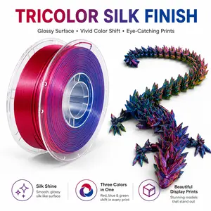 RITTSUN Silk PLA Tricolor Filament 1.75mm, Red Yellow Blue 3D Printer Filament, Glossy Silk PLA Filament 1KG Spool, Smooth Printing, Neatly Wound, 200-220°C, Compatible with FDM 3D Printers