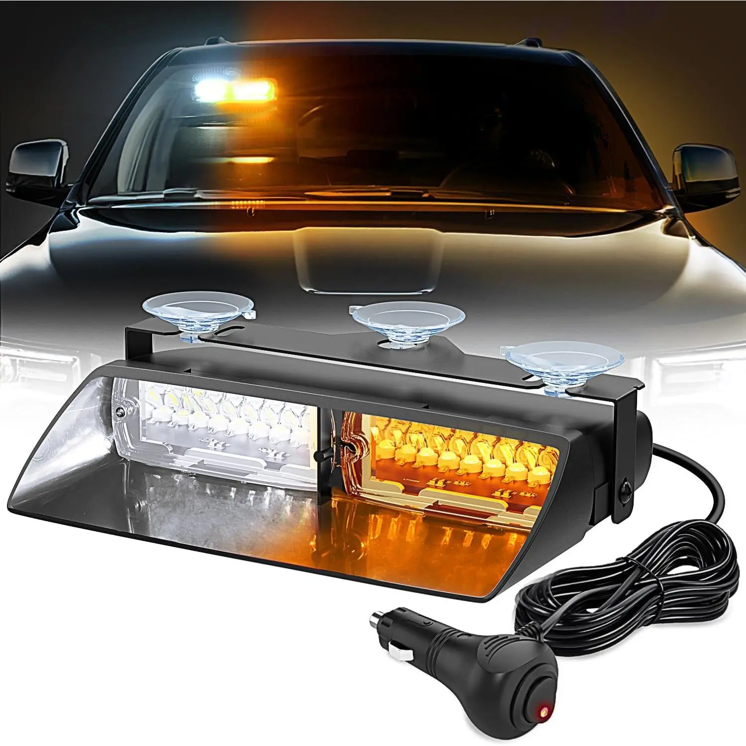 Nilight Super Bright LED Strobe Lights, Windshield Working Safety Flash Lights with Suction Cups, Amber White Car Accessories for Snow Plows, Led Lights