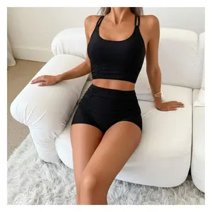 2026 New Women's Strappy Crop Top And Shorts Set - Ruched Summer Outfit, Aesthetic, Comfy Two Piece Lounge Wear, Casual Club Party Clothes