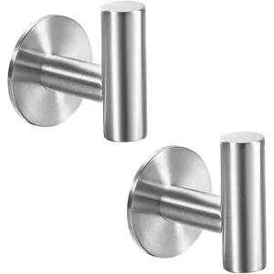 Adhesive Brushed Nickel SUS304 Stainless Steel Towel Hooks – Heavy Duty Waterproof, Self-Adhesive Coat Robe Hook for Bathroom, Kitchen, Hotel (2-Pack)