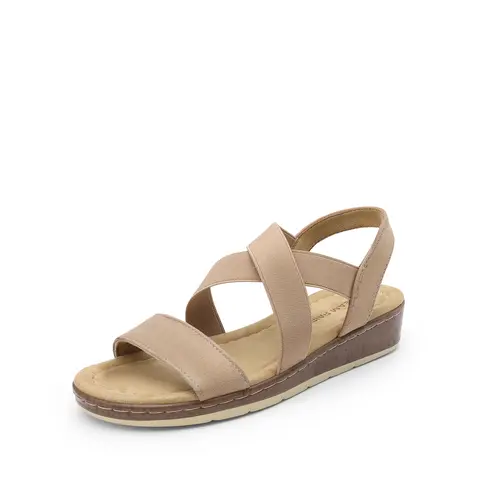 Dream Pairs Women's Beige Casual Soft Wedge Sandal Shoes - Fashionable Open-Toe Strappy Slip Secure-Fit Summer Walking Footwear
