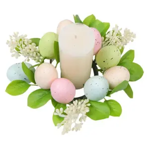 2pcs Easter Candle Rings Decorative Decoration Set, Colorful Eggs and Garlands, Holiday Indoor Home Decor, Party and Spring Celebration