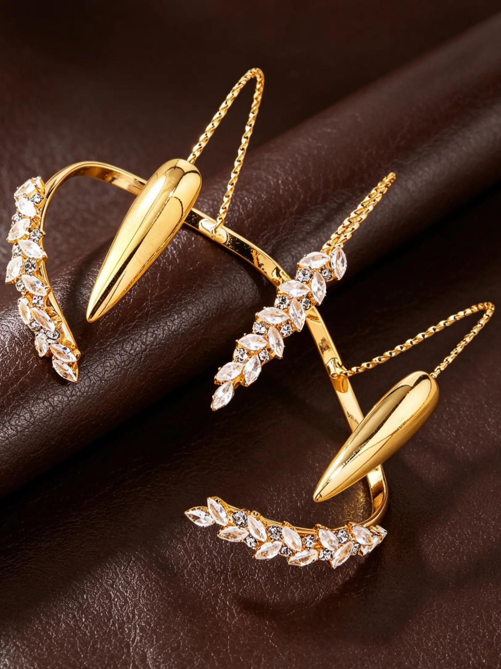 Edgy Spike Shape Open Bangle Dangle Chain Trendy Statement Wrist Jewelry