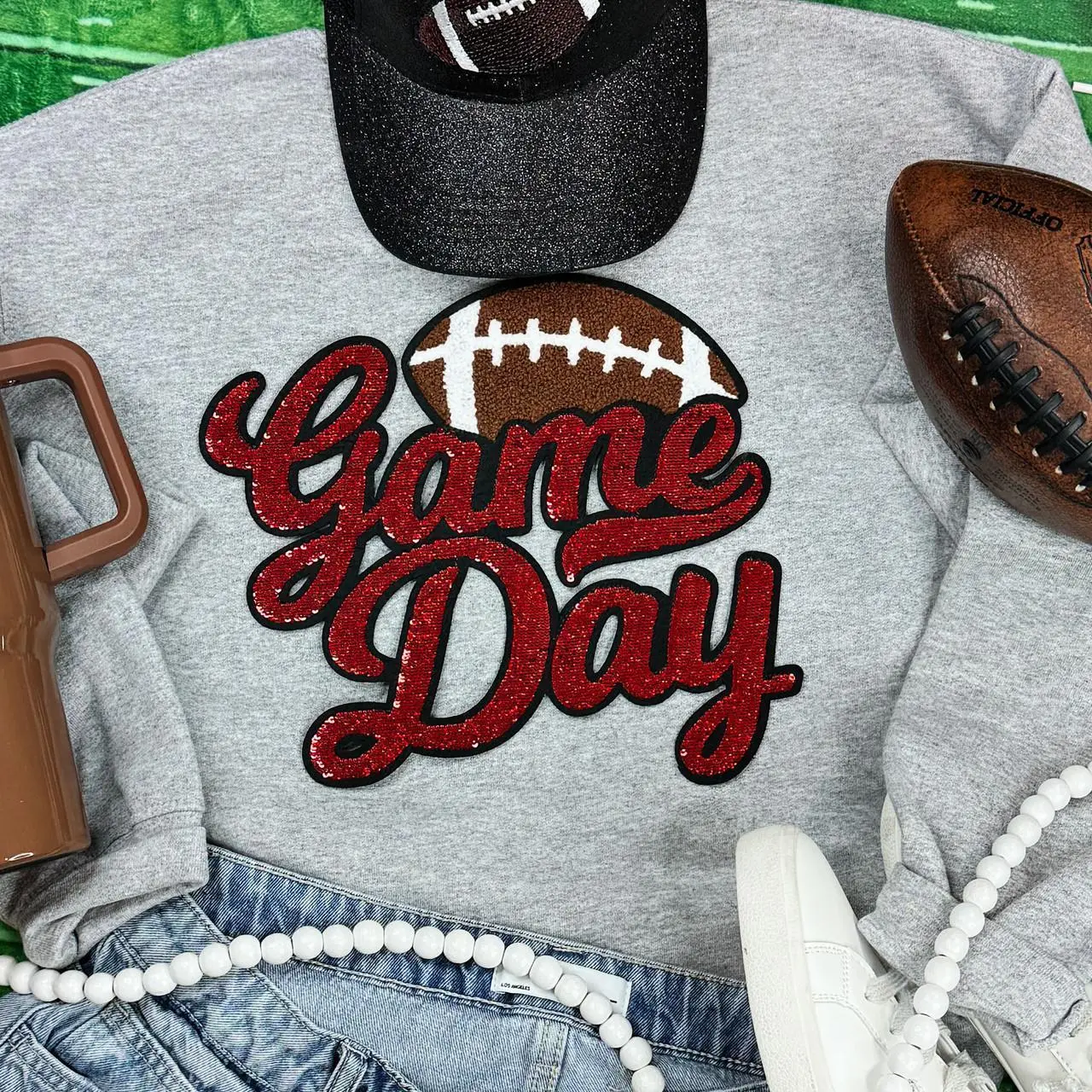 Red Sequin Football Game Day Patch
