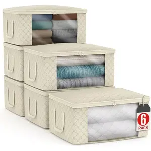 2/4/6/8-Pack Medium Clothes Storage Bag – Foldable Storage Box with Transparent Window, Lid & Handles – for Bedroom, Closet, Quilts & Clothing Organization