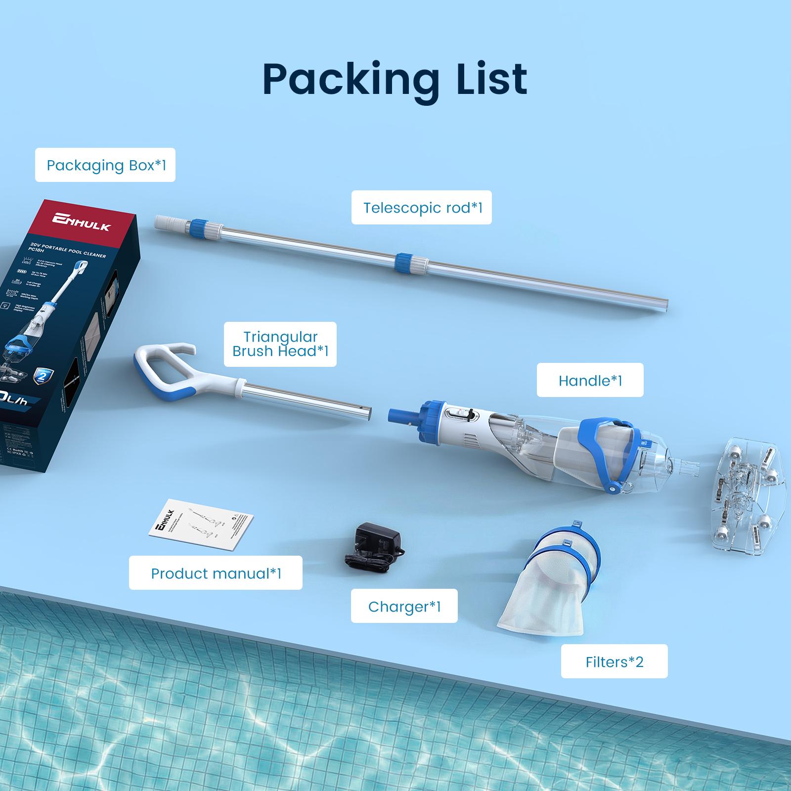 【Spring Cleaning】Enhulk Latest Upgrade PC22 Rechargeable Handheld Swimming Pool Vacuum Cleaner for Above Ground Pools, Telescopic Pole, 2 Suction Modes (H-Max Sand Mode), Ergonomic Handle, 18.5 Gals/Min Deep Cleaning, Filter Ball, Stairs/Corners Head, Han 【Spring Cleaning】Enhulk Latest Upgrade PC22 Rechargeable Handheld Swimming Pool Vacuum Cleaner for Above Ground Pools, Telescopic Pole, 2 Suction Modes (H-Max Sand Mode), Ergonomic Handle, 18.5 Gals/Min Deep Cleaning, Filter Ball, Stairs/Corners Head, Han