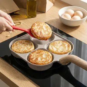 FACTORY OUTLET SURPRISE! 4-Hole Non-Stick Egg Frying Pan, 4 Cups Egg Mold Skillet, Pancake Pan for Holiday, All Stoves Compatible, Gas Induction Electric Ceramic, Beige Cookware, Easy Clean Granite Surface Gadgets
