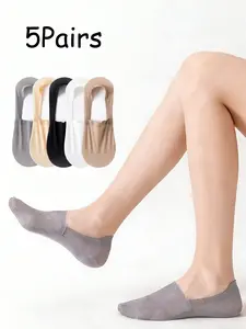 5 Pairs Spring Summer New Breathable Sweat Absorbing Simple Solid Color Mesh Cool Soft Comfy Socks, Soft Comfort Invisible Boat Socks for Men and Women