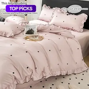 Heart & Bowknot Print Bedding Set, 3 Counts/set Including Duvet Cover & Pillowcase without Filler, Soft Comfortable Bedding Set for Home Bedroom #TOP PICKS