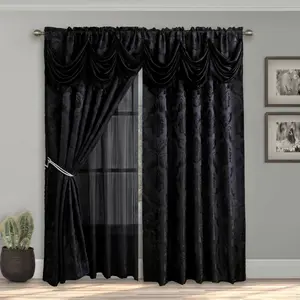 2-Panel 52"x84" Double Layer Jacquard Rod Pocket Blackout Window Curtains with Waterfall Valance, Premium Home Accessory, Room Decor for Bedrooms, Bedroom Inspo, FT7777 Summer Gift #SummerVibes