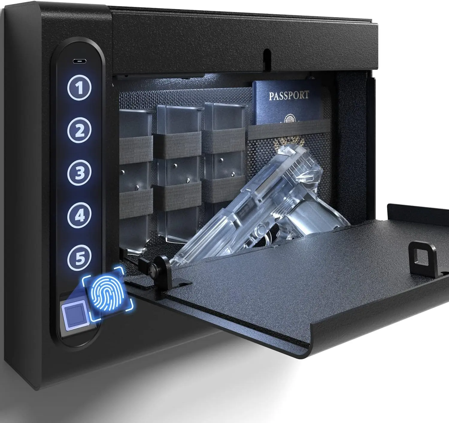XDeer Smart Biometric Gun Safe - USB, 45-Key Lock Box, Theft Prevention Safe, No Gas Strut Quick Access, Hidden Full-Size Storage, LED Light, Silent Mode, Backlit Digital Keypad S008QG (S008)