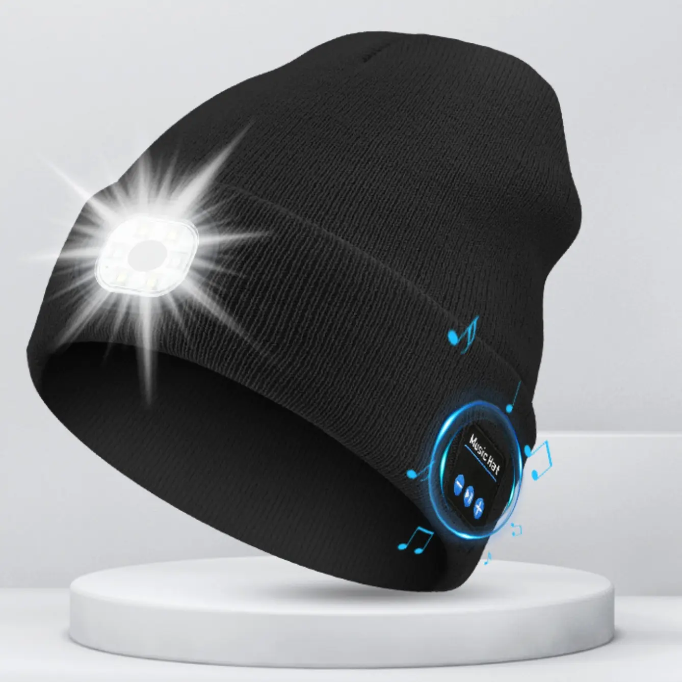 LED Light Bluetooth Beanie Hat - Wireless Audio Beanie with 3 Brightness Modes, USB Rechargeable Unisex Tech Gift for Christmas/Birthday