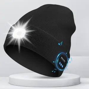 Smart Audio Beanie Hat - 4 LED Lights & Wireless Headphones, USB Rechargeable Unisex Tech Gift for Men, Ideal for Outdoor Activities & Christmas Birthday