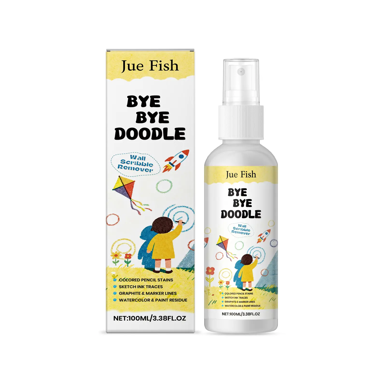 Household Wall Graffiti Cleaner Spray - Non-Chlorine, Water-Soluble, Wet-Dry Multi-Purpose Cleaner for Pencil & Crayon Stains, Includes Box, Multi-Purpose All-Purpose Cleaners