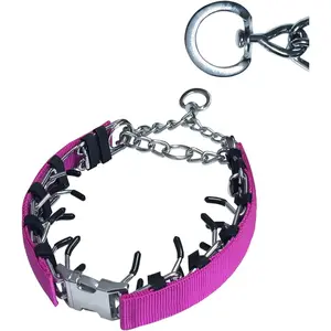 Prong Training Collar for Dogs, Rotating Ring Welding, Adjustable Dog Training Pinch Collar with Quick Release Buckle, for Small Medium Large Dogs (Pink, M/L(17-23" Neck, 3.2mm))
