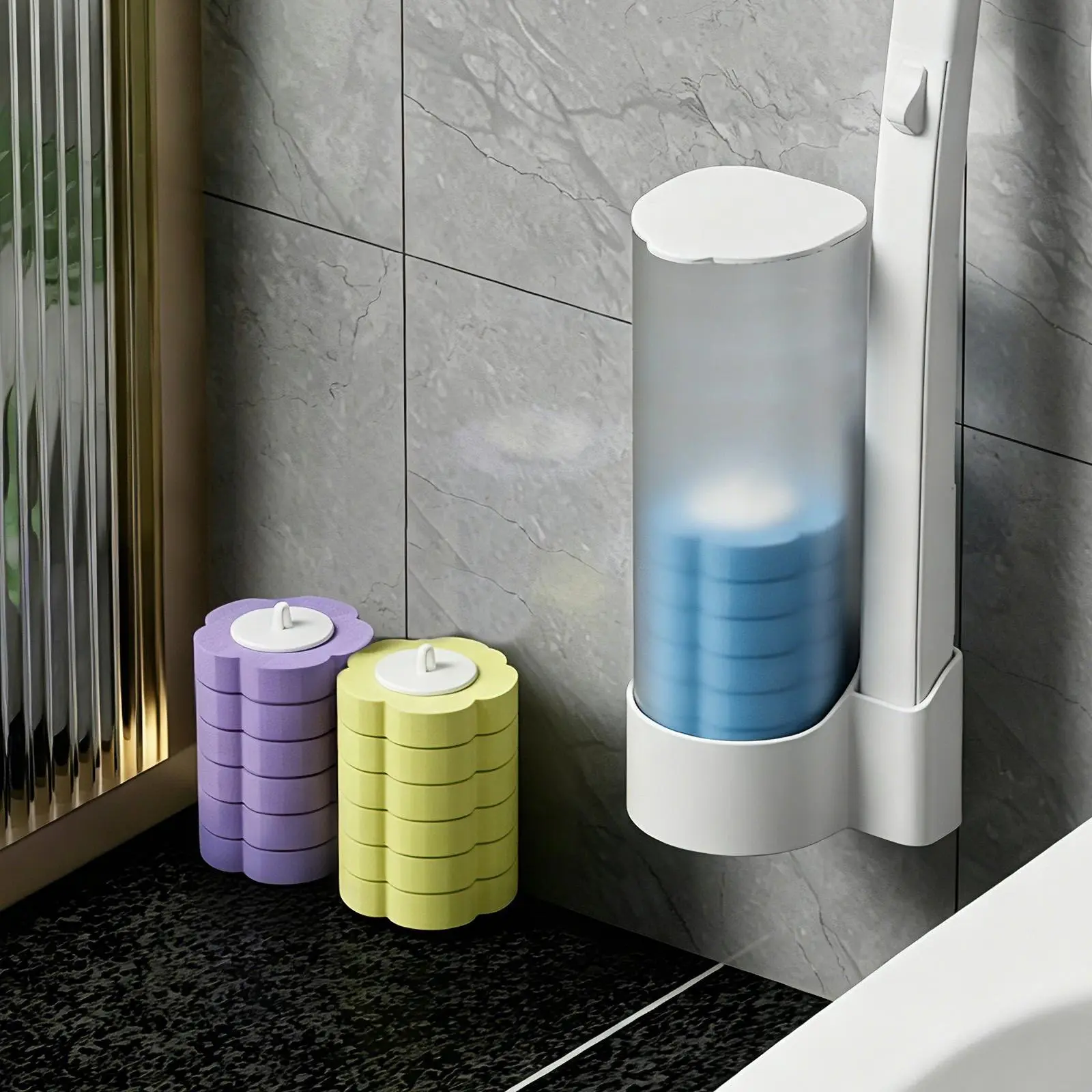 Disposable Toilet Wand Cleaning Bundle - Wall-Mountable Home Cleaning Products, Light Bathroom Household Accessory with Fragranced Replacement Brush Heads, Toilet Bowl Cleaner, Basin & Plumbing Plunger Tool, Box, Set, Accessories For Cleaning