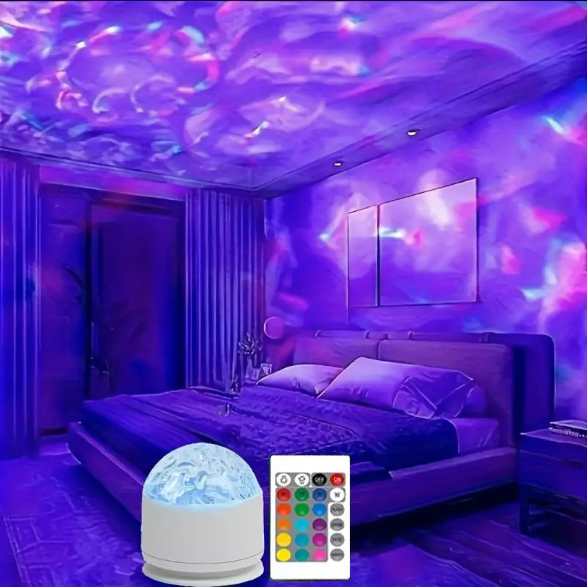 USB Powered Aurora Projector Night Light, LED Water Ripple Night Light, Starry Sky Atmosphere Lamp, Novelty Lighting with Remote for KTV Bedroom Bedside Party Holiday, Laser Projector, Starlight Projector Light, Light Decor