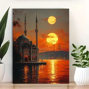 1pc, [2D Flat] with Frame, 12x16inch Bosphorus Bridge Ortakoy  Sunrise Canvas Art Print for Home or Office Decor, 2D Flat, Perfect for Room Decor	