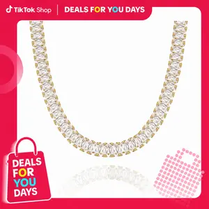 KissYan Diamond Tennis Necklace for Women, 14K/White Gold Plated Cubic Zirconia Baguette Tennis Chain Chunky Paperclip Link Cuban Choker Necklace Dainty Jewelry for Christmas Gifts  Gifts,summerwins DealsForYouDays